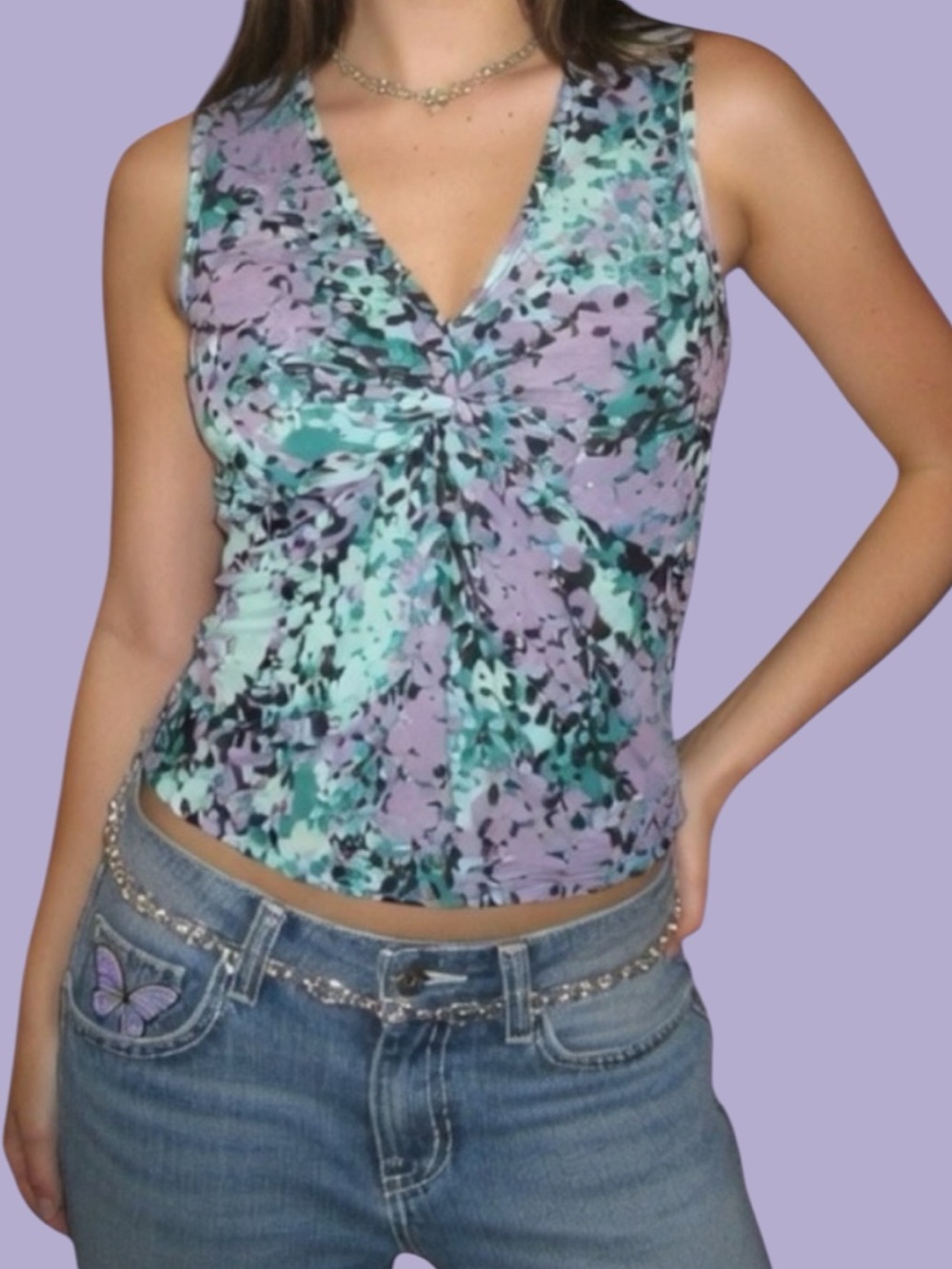 Banana Republic Y2K Sleeveless V-Neck Top - Purple and Blue
